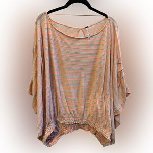 Free People Peach Striped Batwing Top